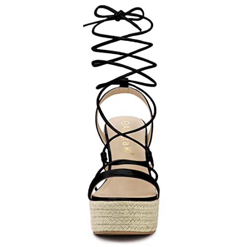 Allegra K Women's Espadrilles Platform Wedges Heel Lace Up Sandals2