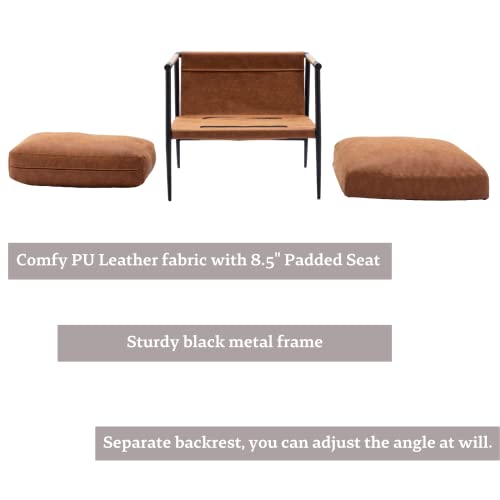 Lukealon Mid Century Pu Leather Accent Chair, Ultra Soft Living Room Chair With Metal Legs Modern Armchair Upholstered Comfy Seating For Bedroom Reception Area Reading Room, Browm #TOP3