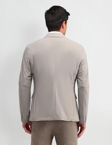 Image of Arrow Men's Beige Textured Notch Collar Long Sleeve Formal Nylon Slim Fit Blazer