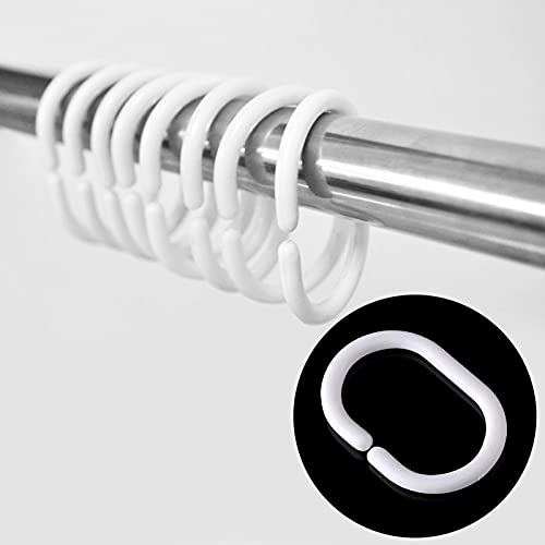 Shower Curtain Rings - 12 Pack Plastic C-Shaped Hooks, White - For Bathroom Shower or Window Rod