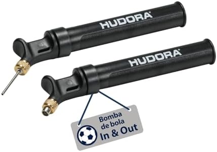 Hudora Bomba de bola In & out preta - bomba de ar para futebol/basquetebol/voleibol e muito mais - Bomba de ar de mão compacta de 19 x 4 cm - bomba de ar pequena com prática função dupla