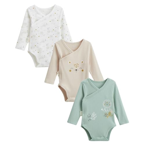 Petit Béguin - Lot de 3 Bodies bébé côtelés Manches Longues Ouverture croisée Kenya