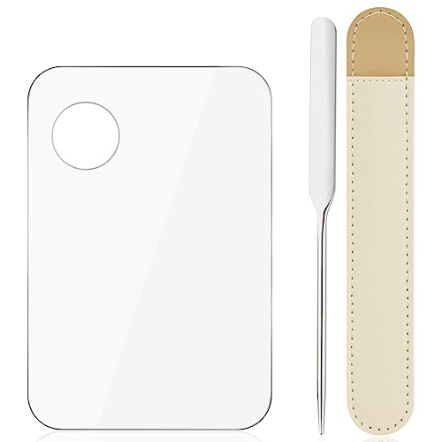 Aolso Acrylic Cosmetic Makeup Palette, Mixing Tray with Makeup Spatula&Leather Case, Professional Cosmetic Mixing Palette for Beauty Salon Mixing Eye Shadow/Lipsticks/Nail Art/Foundation