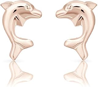 DTPsilver® SMALL 925 Sterling Silver, Yellow or Rose Gold Plated Studs Earrings - Dolphins - Dimensions: 7 x 10 mm