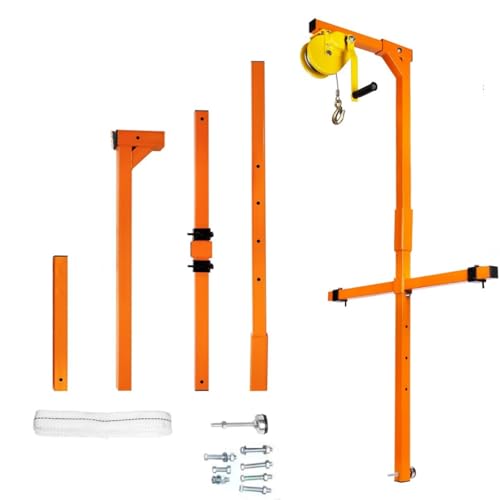 SIOTAKUA Air Conditioner Lifting Cranes, 50 FT Lifting Height Air Conditioner Lifting Tool, 400 LBS Load Capacity, Crane Bracket for Installation of Outdoor Air Conditioner, Manual Winches, Orange