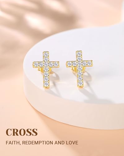 UPROMI Silver/Gold Cross Earrings for Women Teens, Confirmation Catholic Christian Religious Birthday Christmas Gifts4