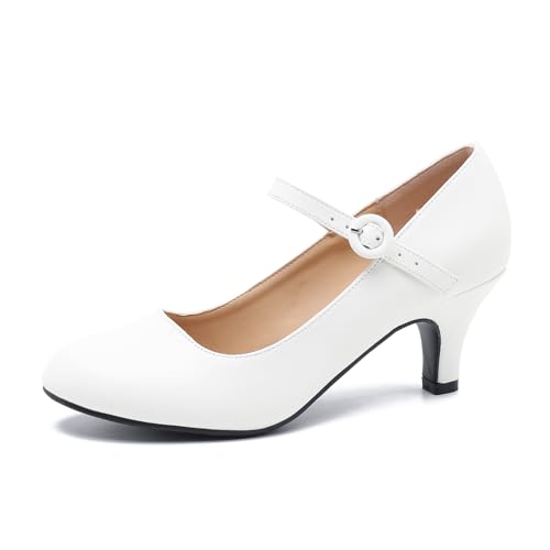 Image of Women's Vintage Mary Jane Shoes Dress Comfortable Low Kitten Heels Ankle Strap Closed Round Toe Office Work Wedding Pumps