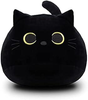 DNFASCHI Black Cat Plush Pillow Toy, Soft Cat Stuffed Animal Cute Cat Plushie for Kids, 30cm Cute Black Cat Stuffed Doll for Kids(Black-30cm)