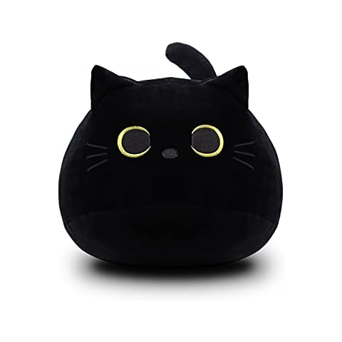 DNFASCHI Black Cat Plush Toy, Kawaii Black Cat Cuddly Toy Stuffed Animal Cushion Toy, 40 cm Soft Plush Cat Stuffed Toy Doll Gift for Children Cover