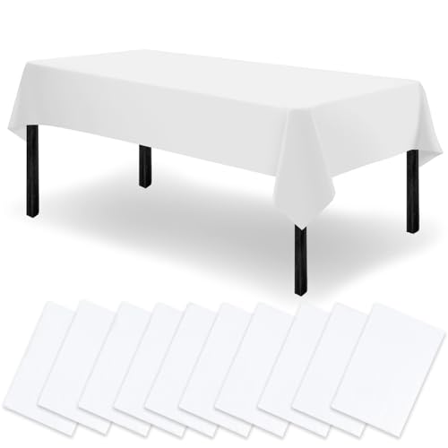Asaiy Paquete de 10 manteles de papel blanco de 120 x 180 cm, decoración de suministros para fiestas, diseño grueso y absorbente, para picnic, Navidad, picnic, boda, manteles de cumpleaños para niños