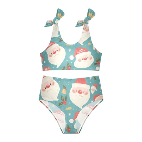 Ho Ho Ho Pattern Funny Christmas Girls 2 Piece Kids Bikini Set Scoop Neck Swimsuit Swimming Suits Adjustable Strap3