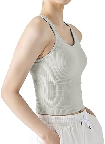 sphinx cat Women's Seamless Ribbed Padded Sports Bra Running Workout Yoga Crop Tank Top Gray Green M