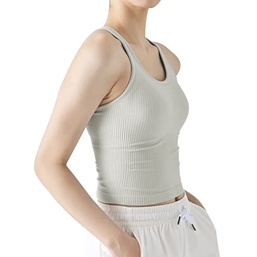 Sphinx Cat Women's Seamless Ribbed Padded Sports Bra Running Workout Yoga Crop Tank Top Gray Green M #TOP18