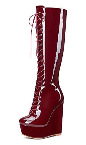 Bottes plateforme femme NobleOnly avec fermeture eclair et lacets bottines wedge talon 16CM