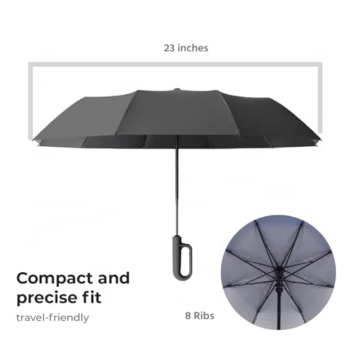 Image of Lifelong UV Umbrella with Novelty Carabiner Handle | 3-Fold Travel Umbrella for Rain | Windproof & Compact for Sun Protection | Auto Open & Close | 8 Ribs Men & Women (Black)