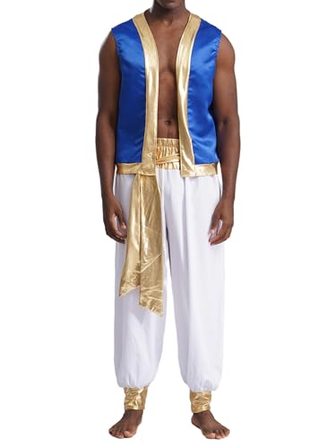 FEESHOW Herren Kostüm Orient Arabisches Prinz Weste Hose Set Männer Fasching Halloween Kostüm Märchen Prinz Cosplay Party Outfit A_Weiß XXL