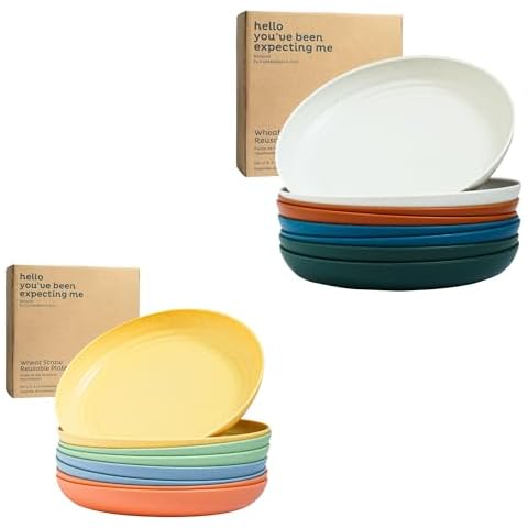 Nook Theory Deep Dinner Plates Set of 8 - Wheat Straw Plates, Alternative for Plastic Plates, Microwavable, Dishwasher Safe, Unbreakable Dinnerware, Reusable Dinner Plates (Urban 10" and Meadow 9") Cover