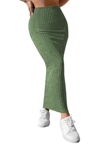 ebossy Women's Winter Warm High Waist Rib Knit Bodycon Long Skirts Basic Stretch Pencil Skirts in Solid Color