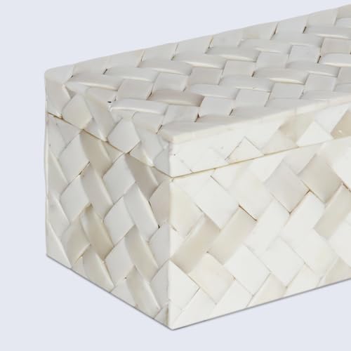 Image of Handicrafts Home Decorative Box - Handmade Jewelry Organizer Box with Lid - Keepsake Box for Home Decor, Jewelry, Accessories, Collectibles - Modern Wooden Storage Box - Braid, 10X5X5 inch