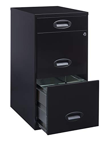 Office Dimensions 18" Deep 3 Drawer Metal Organizer File Cabinet With Oval Handles, Black #TOP5