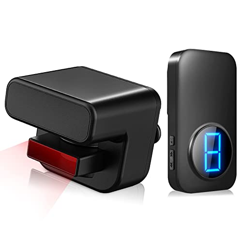 Kabelloser Auffahrt-Alarmsensor, 2 in 1 Outdoor Wasserdicht Bewegungsmelder & Türklingel Kit, Plug-in Chime Kit mit 58 Glocken & 5 Stufen Lautstärke Cover