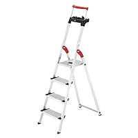 Hailo L85 ComfortLine Alu-Sicherheits-Stehleiter - 4 XXL-Stufen belastbar bis 150 kg - Tiefe Standfläche & Haltegriff - Stehleiter mit Ablage - Aluleiter Made in Germany - Leiter rostfrei - Silber – Ansicht 4