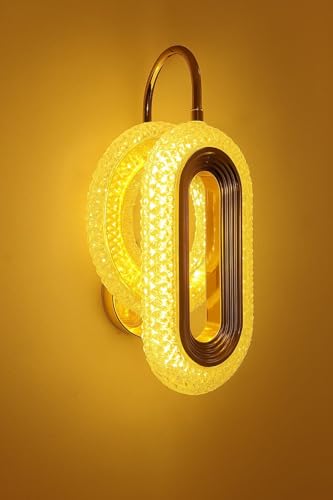 Image of FILLISKA Luxurious Acrylic Crystal Wall Lamp with Adjustable Colour Changing Function, Elegant Finish (FrenchGold-7801)(1 Year Warranty)