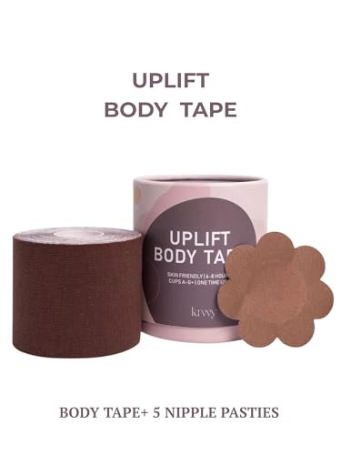 Image of Krvvy Uplift Body Tape Kit | Instant Lift & Shape Boob Tape | 5 Pairs of Disposable Nipple Pasties | Sweatproof | Strong Adhesive | All Bust Sizes | for Deep Necklines & Backless Outfits