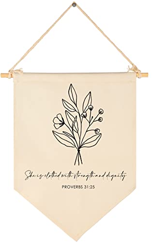 Nursery Scripture Bible Verse-Christian Botanical Decor-Canvas Hanging Pennant Flag Banner Wall Sign for Baby Kids Girl Boy,Nursery Bedroom Playroom Decor- Christmas Birthday Gift