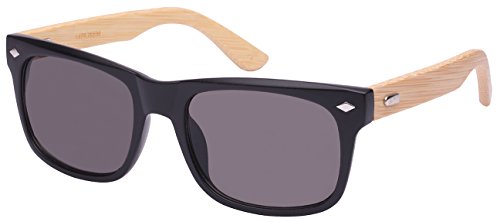 Edge I-Wear Retro Horned Rim Style Bamboo Sunglasses 540938BM-SD-1(M.BLK.sd)