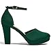 Lyngixko Women's High Block Heels Pumps Round Closed Toe Ankle Strap Dress Wedding Shoes Green