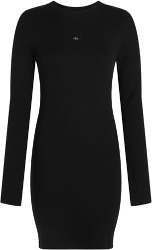 Calvin Klein Women’S Woven Label Short Ribbed Dress With Long Sleeves, Black (Ck Black), L - 5