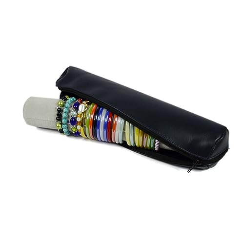 Holibanna PU Leather Jewelry Storage Bag with Removable Sponge Roll Dark Blue Cover Pouch for Organizing Bracelets and Jewelry for Travel and Display