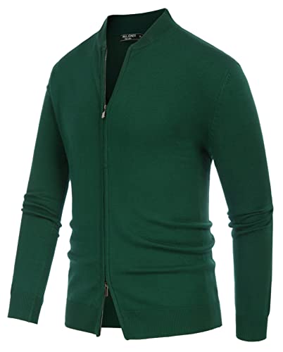 Mens Full Zip Cardigan Sweaters Relaxed Fit Stand Collar Cardigans Dark Green, 2Xl #TOP2