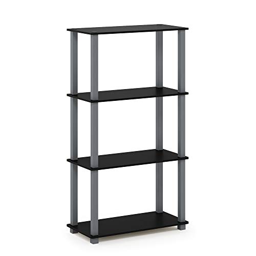 Image of Furinno TURN-S-TUBE Storage Shelves, 4-Tier Book Shelf, Corner Shelf, Toolless Open Shelves, for Organization and Storage, Living Room, Garage, Home Office, Black