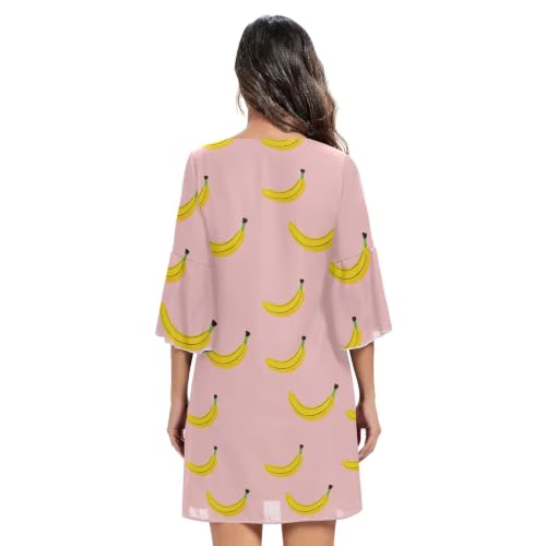 Robe décontractée rose à motif banane et coupe décolleté V Line - 4