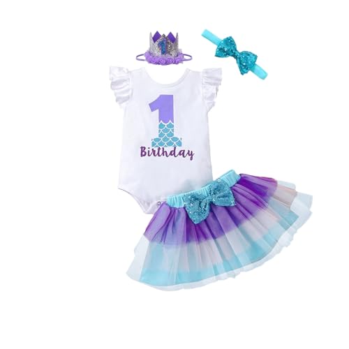 Image of Laqualle Baby Girl First Birthday Outfit Infant Girl My 1st Birthday Smash Cake Romper+Tutu Dress+Headband 3pcs Clothes Set