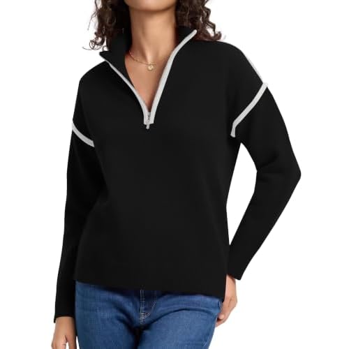 AKEWEI Quarter Zip Pullover Sweaters for Women Lon