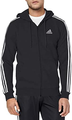 adidas Men's Essentials Fleece 3-Stripes Full-Zip Hoodie, Black, Small