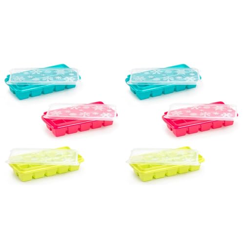 Acan Tradineur - Confezione da 6 secchielli in plastica con coperchio, stampo per 10 cubetti di ghiaccio quadrati, facile estrazione, cocktail, Whisky (colore casuale - 26 x 12,5 x 5,5 cm)