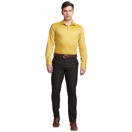 Image of Raymond Men's Solid Pattern Contemporary Fit Pure Cotton Full Sleeve Semi Cut Away Collar Formal Shirt