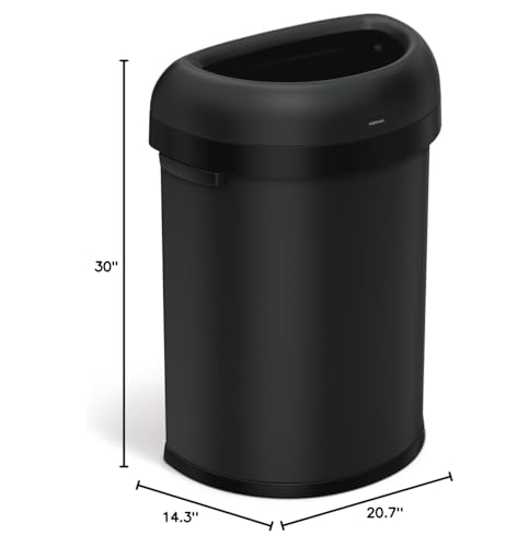 Image of simplehuman Semi-Round Open Can, 80L / 21.1 Gallon Commercial Trash Can with Flat Back for Restaurants, Cafes, Lobbies, Dent-Resistant Heavy Gauge Steel, ADA-Compliant, Matte Black Steel