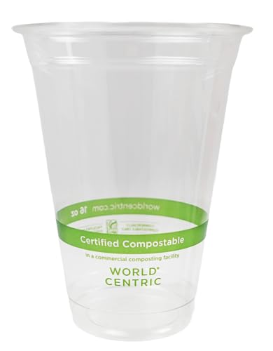 World Centric 16 oz Clear Cups - PLA - Compostable - Club Pack - Pack of 200