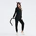 Black Cat Halloween Cosplay Costume Hooded Zip-up Long Sleeve Fuzzy Jumpsuit Cartoon Animal Cosplay (Women, S)