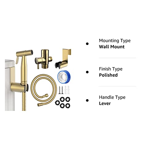 Bidet Sprayer For Toilet, Stainless Steel Handheld Sprayer Attachment With Hose For Feminine Wash, Baby Diaper Cloth Washer And Shower Sprayer For Pet, Wall Or Toilet Mount (Bidet Sprayer-Gold) #TOP6