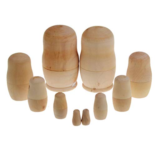 Toyvian Unpainted Russian Nesting Doll, 2 Sets 10Pcs Diy Wooden Unpainted Matryoshka Dolls Crafts Russian Nesting Dolls Wood Peg Dolls Blank People Unfinished Wood Doll Bodies #TOP7