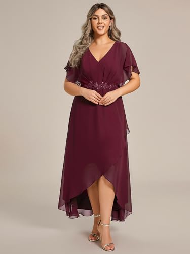 Image of Ever-Pretty Plus Women's V Neck Applique Plus Size Wedding Guest Dress Short Sleeves Maxi Formal Dresses