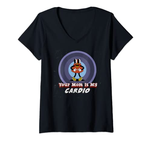 Mujer Your Mom Is My Cardio Meme Retro Entrenamiento Humor Ejercicio Gimnasio Camiseta Cuello V