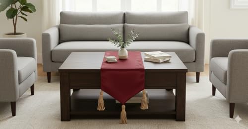 Image of E-EZRA New Year Christmas Decor Silk Velvet Dinning Table Runner Coffee Table Long Plain Table Long Runner Traditional Dining Table Cloth Runner Up | 14 x 90 inches Red