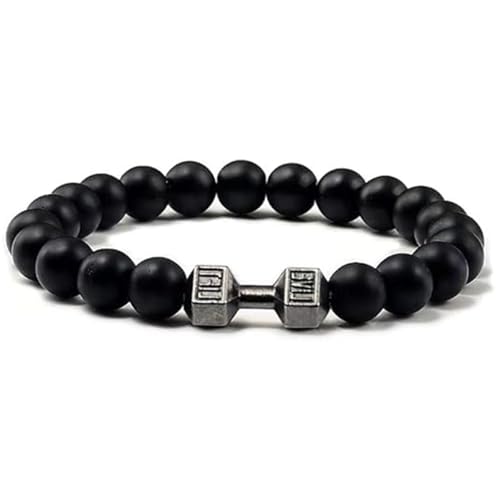 JYTDBCS Black Dumbbell Bracelet,Volcanic Lava Elastic Natural Stone Bead Bracelet, Stainless Steel Barbell Jewelry for Fitness Men, Jewelry Gifts for Fitness Yoga Men and Women